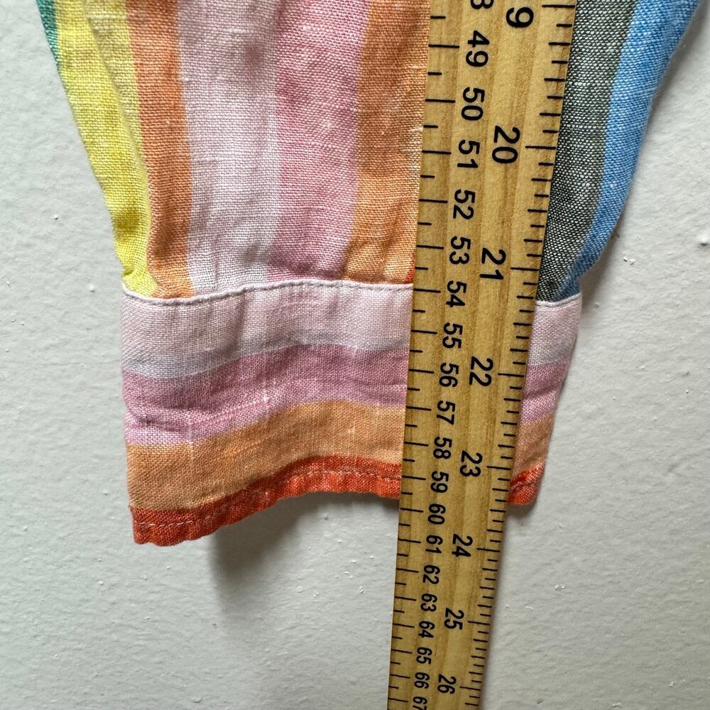 GAP Boyfriend Shirt Linen Stripe Button Up Top Sz L Coastal Beach Colorful - Picture 7 of 10